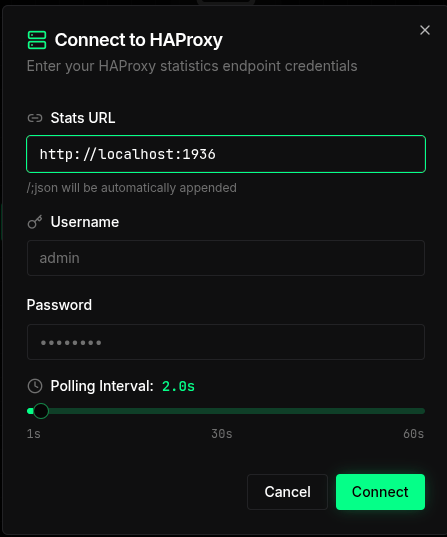 Connect to HAProxy login dialog